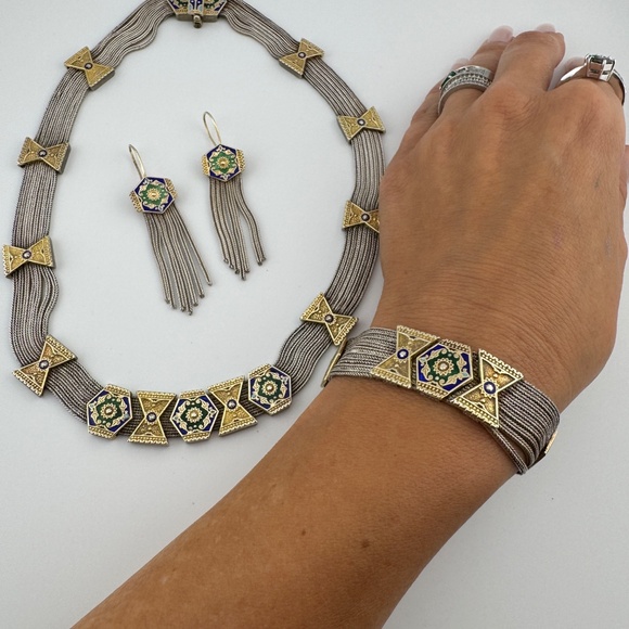 Vintage Sterling Silver and Enamel Byzantine Style Anatoli Desined Suite 128g - Picture 12 of 14